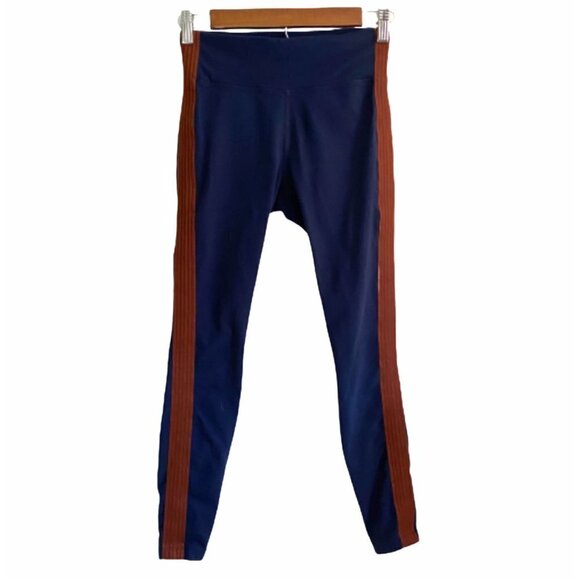 Athleta Women's Navy Track Tux Tight Brown Stripe Active Leggings Size XS Petite - Picture 2 of 10